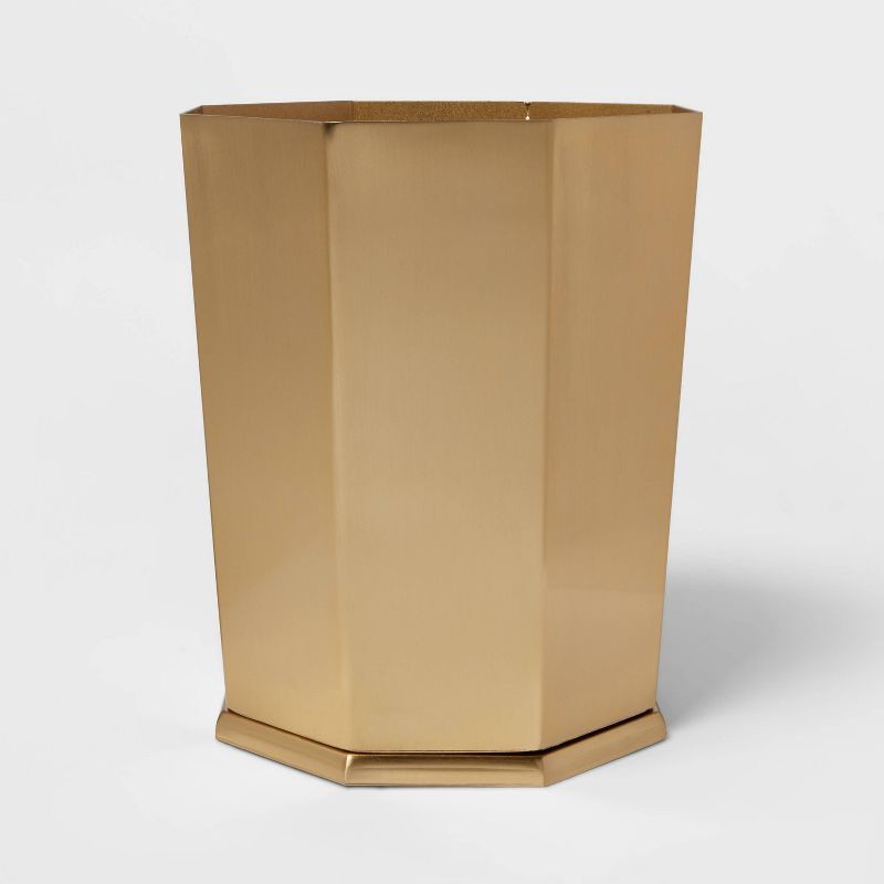 slide 1 of 4, Bathroom Wastebasket Gold - Threshold™: Iron Construction, Traditional Decor, Nonslip Base, 10.08" Height, 1 ct