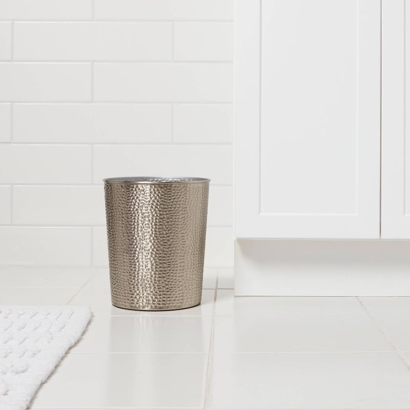 slide 2 of 4, Bathroom Wastebasket Silver - Threshold™: Iron Material, 10" Height, 246 Volume, Abstract Pattern, 1 ct