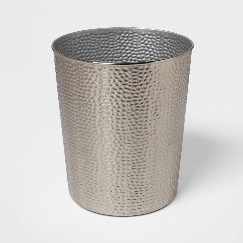 slide 3 of 4, Bathroom Wastebasket Silver - Threshold™: Iron Material, 10" Height, 246 Volume, Abstract Pattern, 1 ct