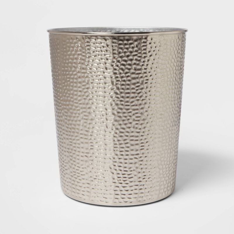 slide 1 of 4, Bathroom Wastebasket Silver - Threshold™: Iron Material, 10" Height, 246 Volume, Abstract Pattern, 1 ct