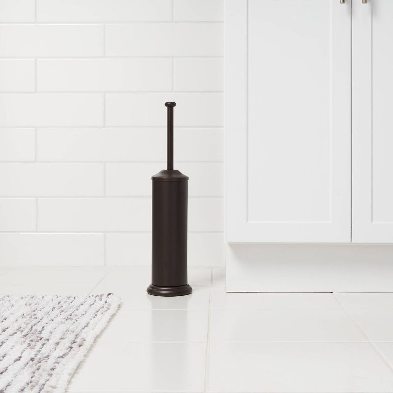 slide 2 of 3, Metal Oil Rubbed Toilet Brush And Holder Set Bronze - Threshold™: Steel Construction, Reusable, 18.7" Height, 1 ct