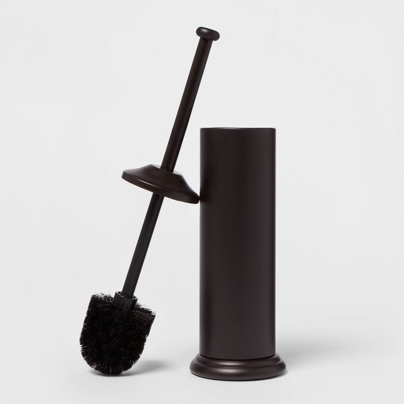 slide 3 of 3, Metal Oil Rubbed Toilet Brush And Holder Set Bronze - Threshold™: Steel Construction, Reusable, 18.7" Height, 1 ct