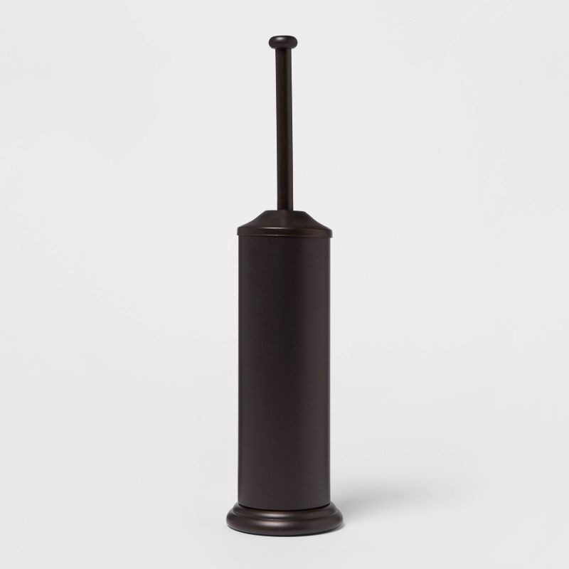 slide 1 of 3, Metal Oil Rubbed Toilet Brush And Holder Set Bronze - Threshold™: Steel Construction, Reusable, 18.7" Height, 1 ct