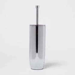 Solid Modern Toilet Brush Chrome - Threshold™: Steel Holder, Reusable Scrubber, 16.1" Height