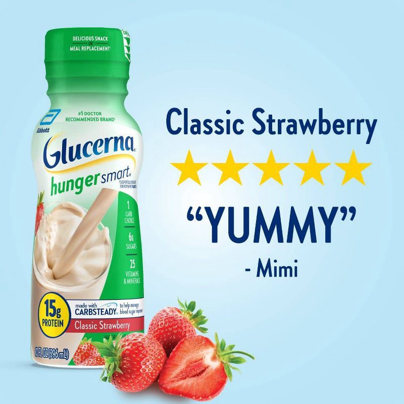 slide 11 of 12, Glucerna Hunger Smart Nutrition Shake Classic Strawberry Non-Caffeinated - 6ct/60 fl oz, 6 ct, 60 fl oz