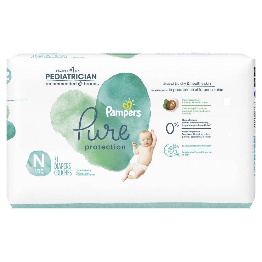 slide 7 of 10, Pampers Pure Protection Diapers Jumbo Pack - Newborn, 31 ct