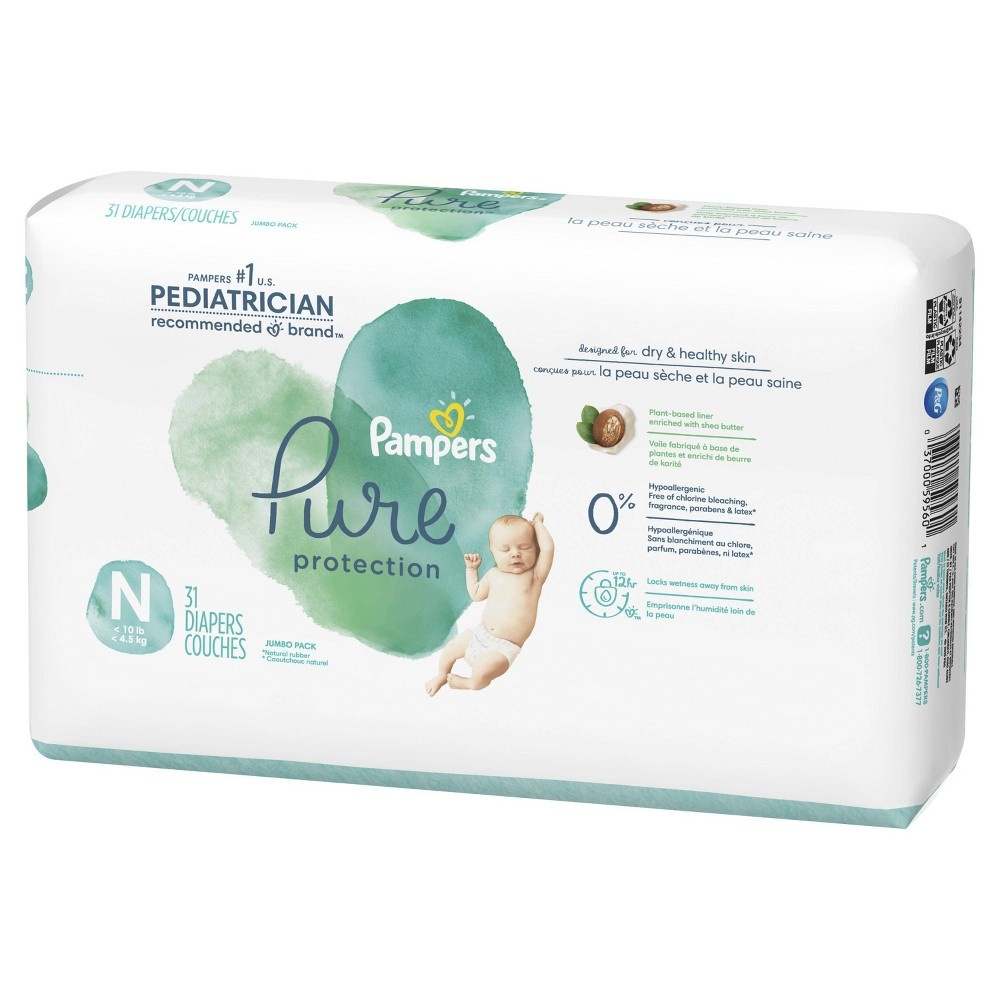 slide 8 of 10, Pampers Pure Protection Diapers Jumbo Pack - Newborn, 31 ct