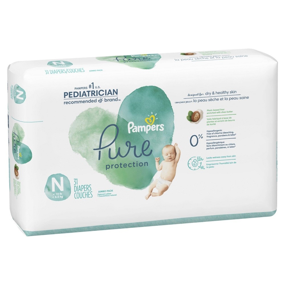 slide 9 of 10, Pampers Pure Protection Diapers Jumbo Pack - Newborn, 31 ct