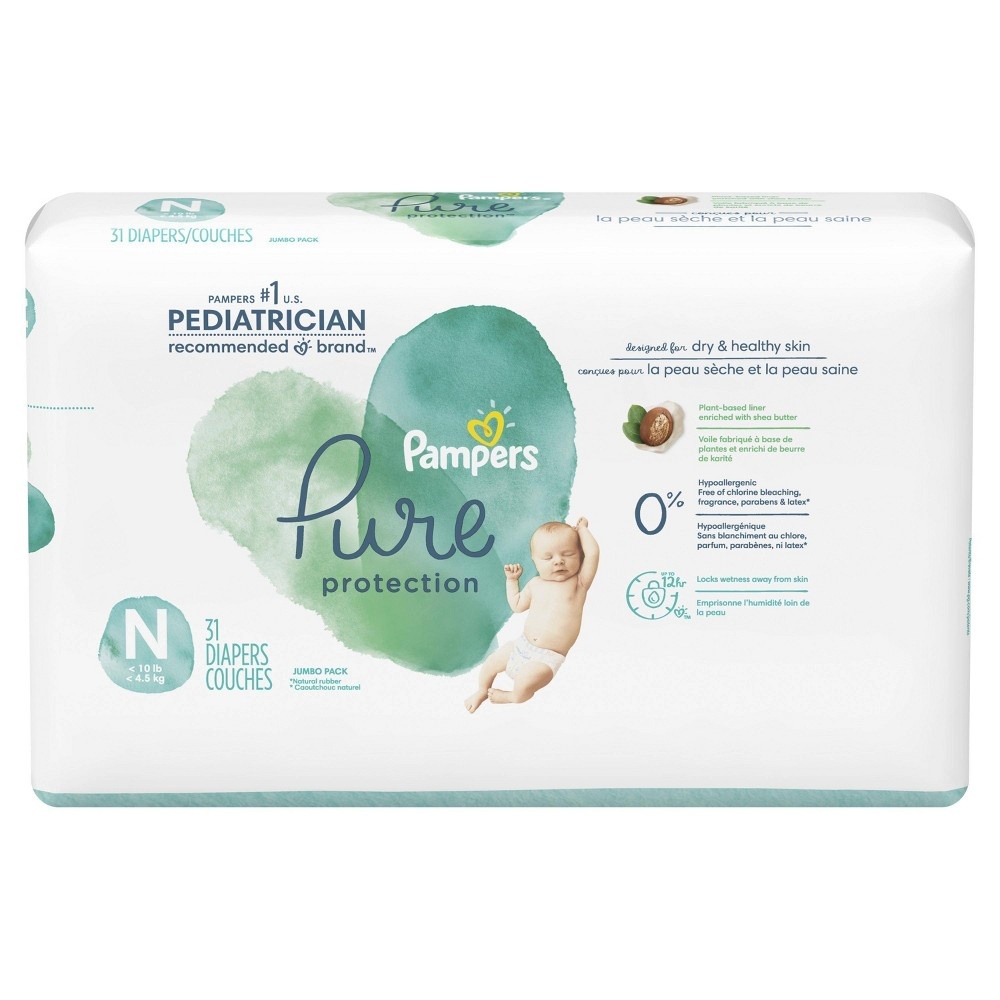 slide 10 of 10, Pampers Pure Protection Diapers Jumbo Pack - Newborn, 31 ct