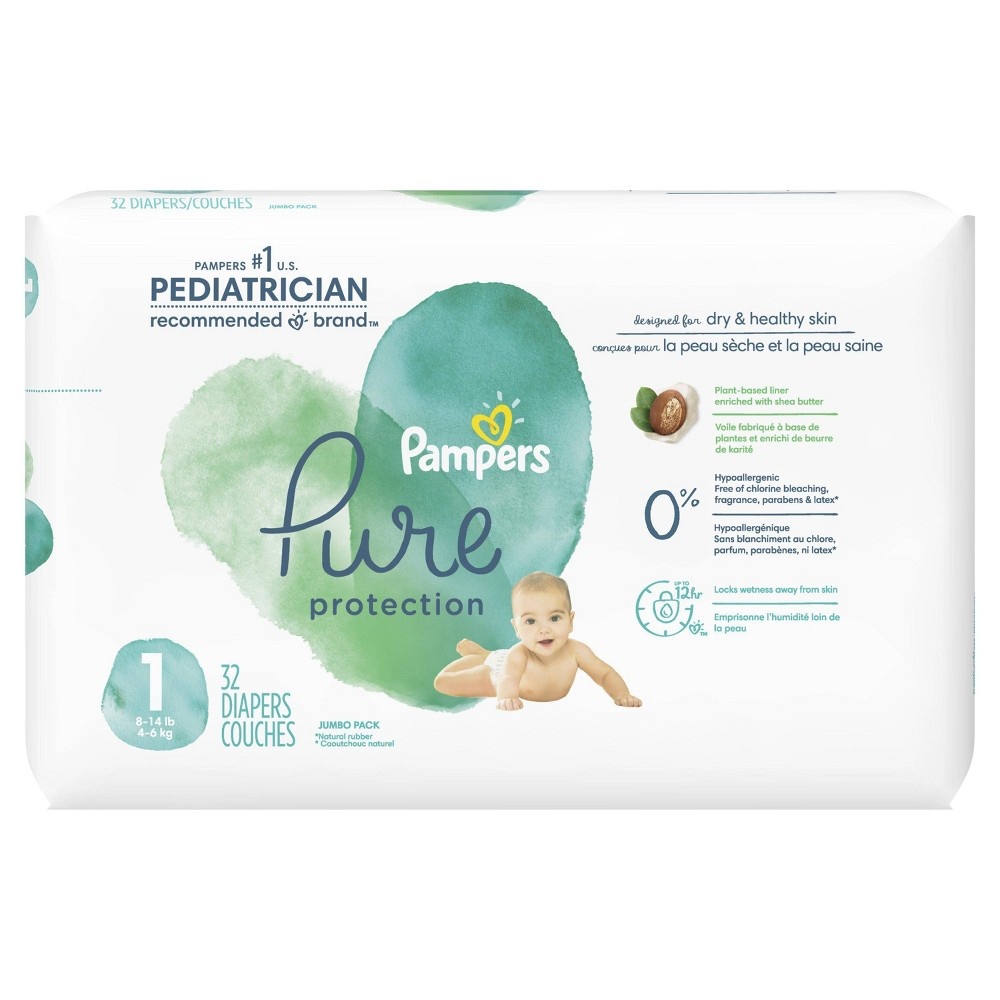 slide 7 of 10, Pampers Pure Protection Diapers Jumbo Pack - Size, 1 x 32 ct