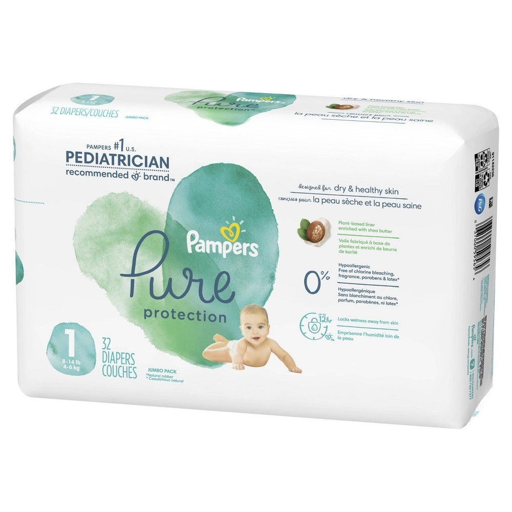 slide 8 of 10, Pampers Pure Protection Diapers Jumbo Pack - Size, 1 x 32 ct