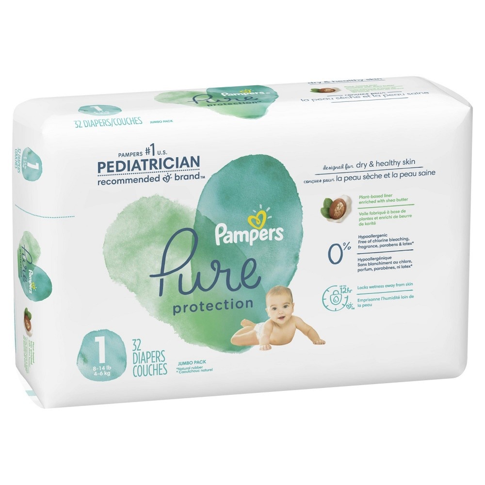 slide 9 of 10, Pampers Pure Protection Diapers Jumbo Pack - Size, 1 x 32 ct