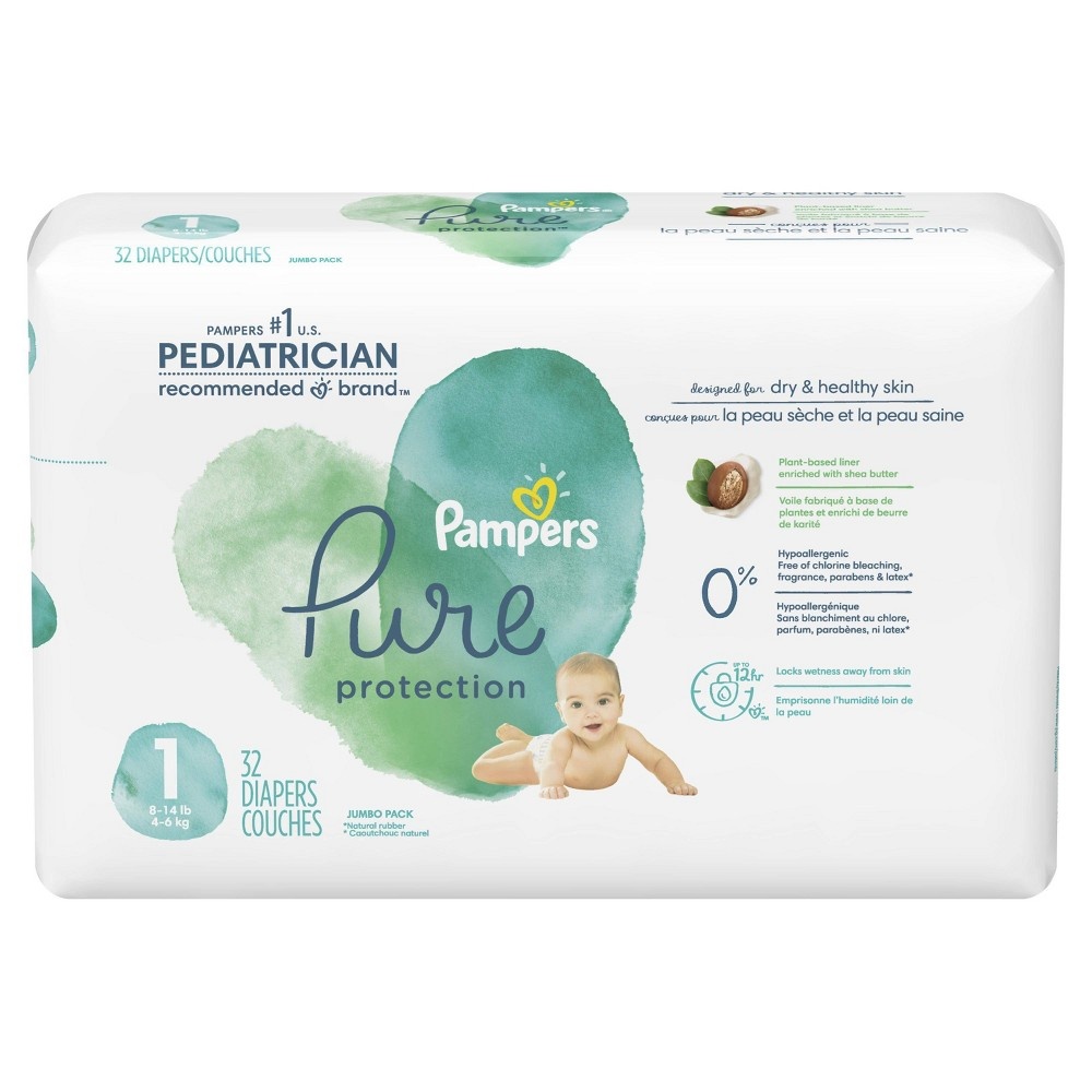 slide 10 of 10, Pampers Pure Protection Diapers Jumbo Pack - Size, 1 x 32 ct