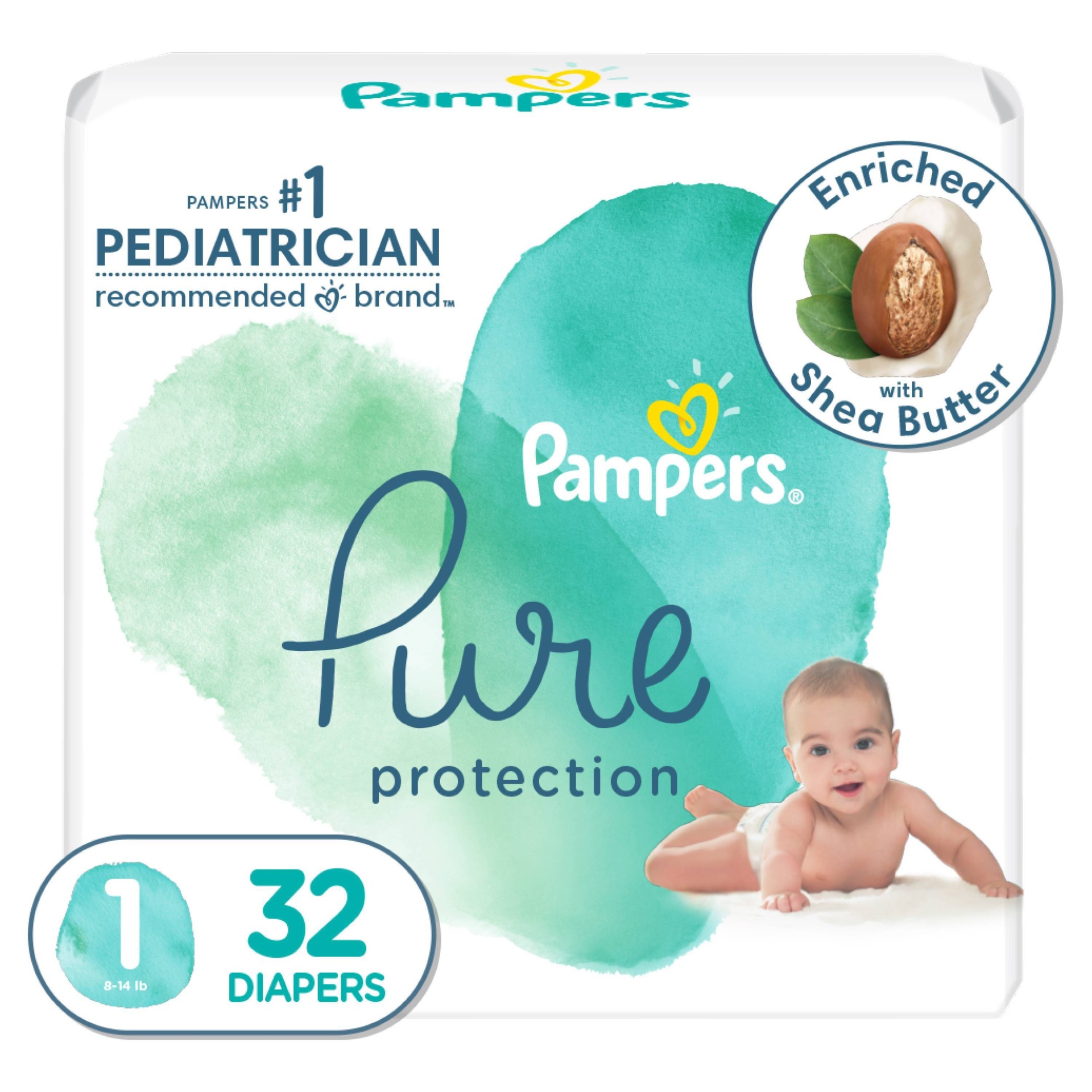 slide 1 of 10, Pampers Pure Protection Diapers Jumbo Pack - Size, 1 x 32 ct