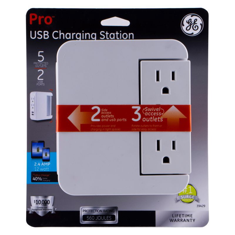 slide 7 of 8, General Electric GE Pro 5 Outlet Sur Protector Wall Tap with Swivel Access White, 1 ct