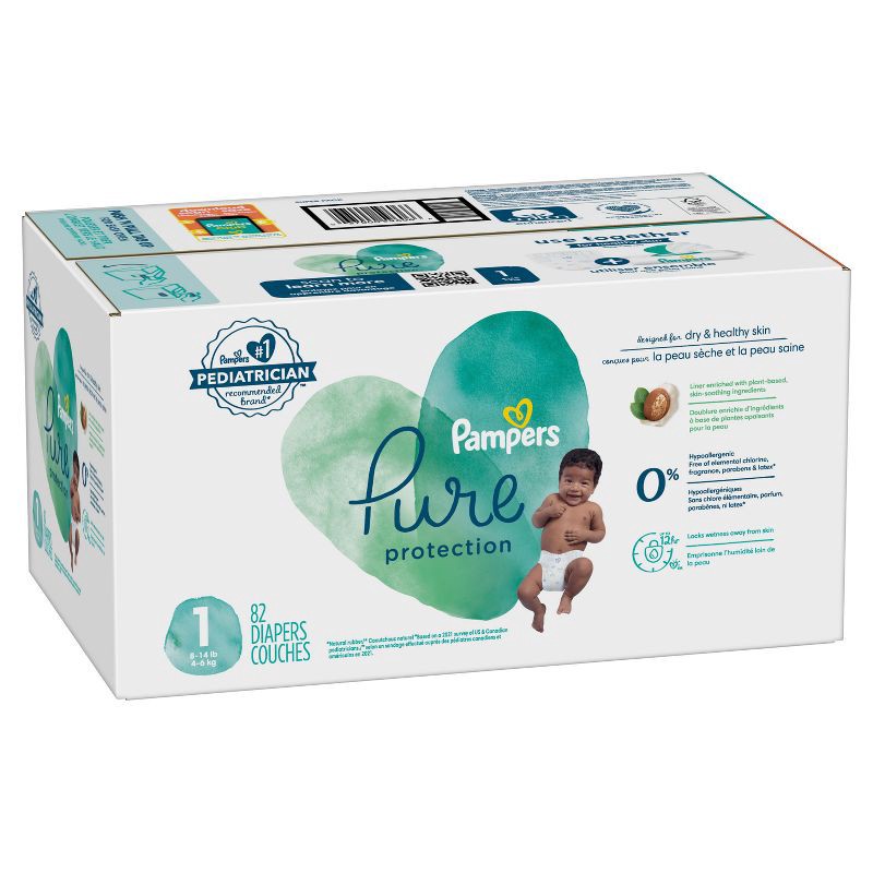 slide 8 of 10, Pampers Pure Protection Diapers Super Pack - Size 1 - 82ct, 82 ct