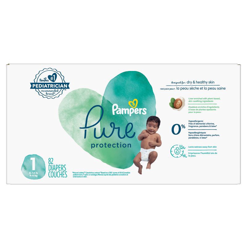 slide 10 of 10, Pampers Pure Protection Diapers Super Pack - Size 1 - 82ct, 82 ct