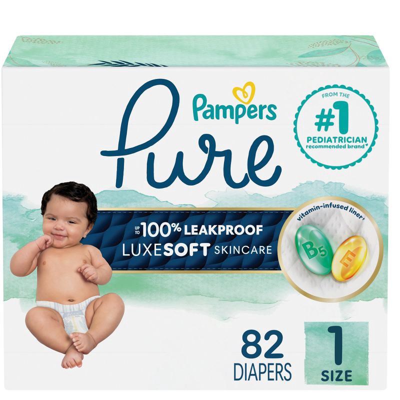 slide 1 of 16, Pampers Pure Protection Diapers Super Pack - Size 1 - 82ct, 1 x 82 ct