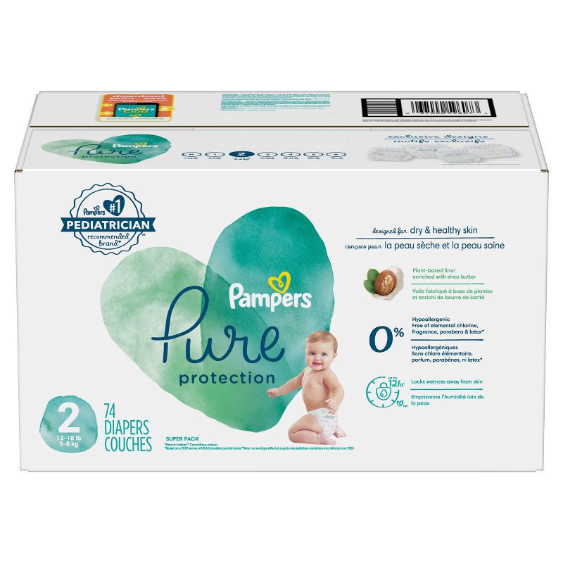 slide 12 of 15, Pampers Pure Protection Diapers Super Pack - Size 2 - 74ct, 74 ct