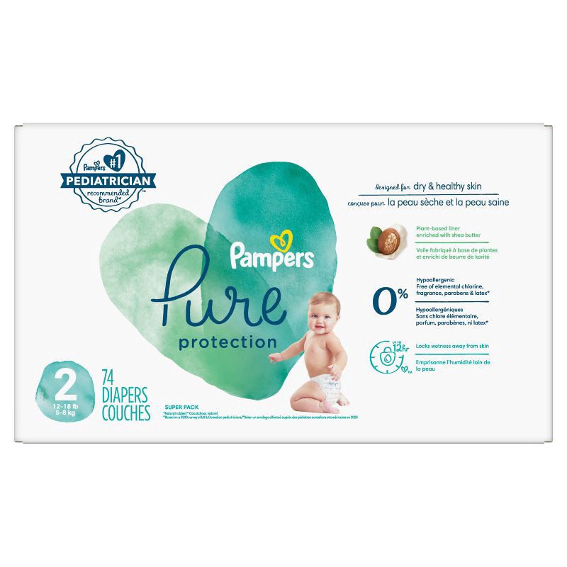 slide 13 of 15, Pampers Pure Protection Diapers Super Pack - Size 2 - 74ct, 74 ct