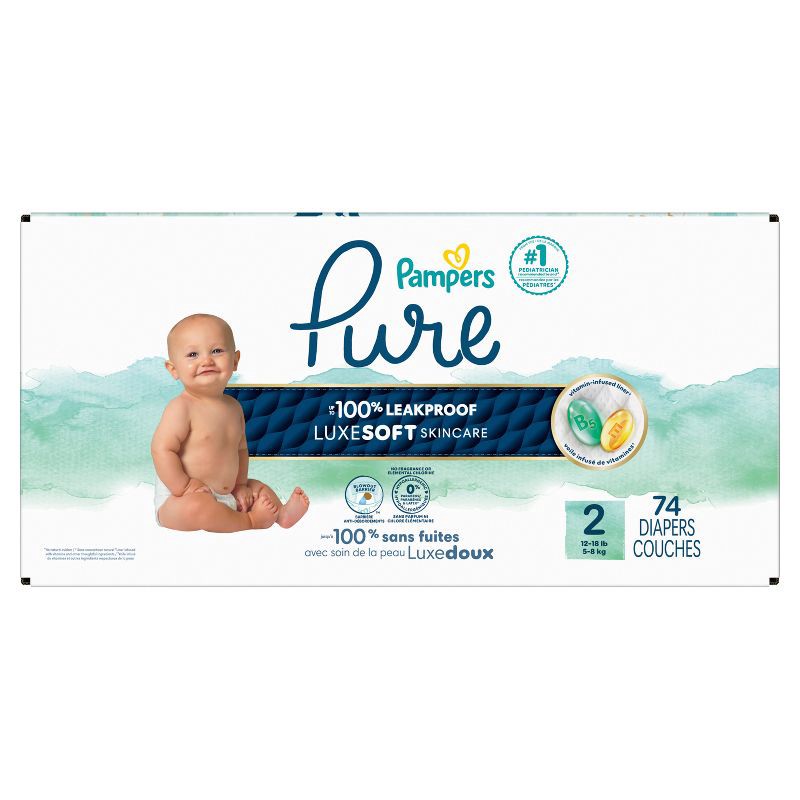 slide 14 of 16, Pampers Pure Protection Diapers Super Pack - Size 2 - 74ct, 2 x 74 ct