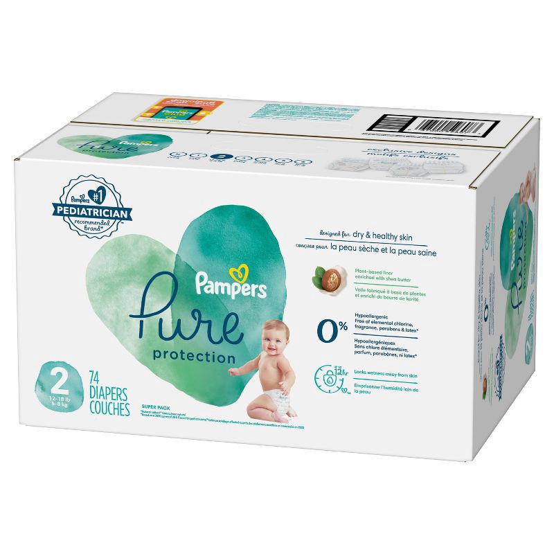 slide 15 of 15, Pampers Pure Protection Diapers Super Pack - Size 2 - 74ct, 74 ct