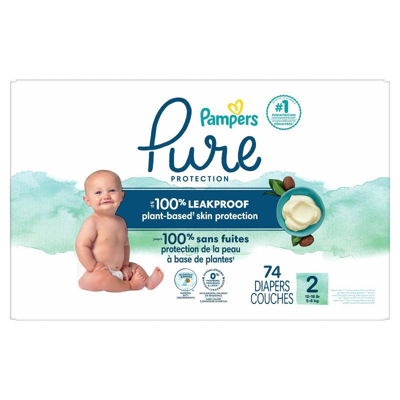 slide 8 of 12, Pampers Pure Protection Diapers Super Pack - Size 2 - 74ct, 74 ct