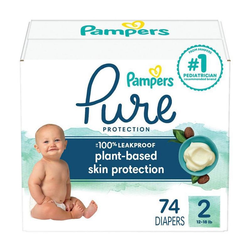 slide 1 of 12, Pampers Pure Protection Diapers Super Pack - Size 2 - 74ct, 74 ct