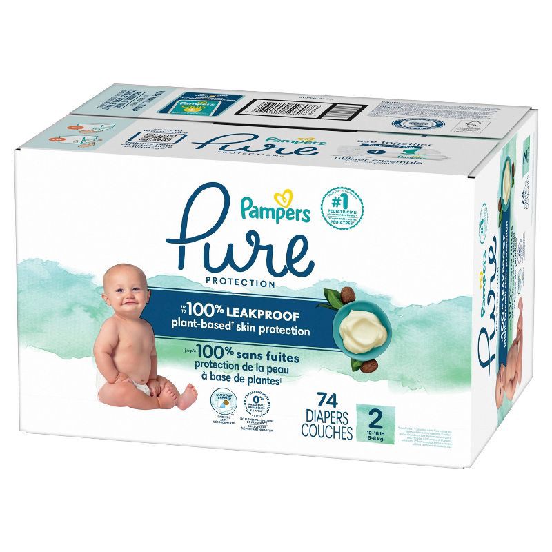 slide 10 of 12, Pampers Pure Protection Diapers Super Pack - Size 2 - 74ct, 74 ct