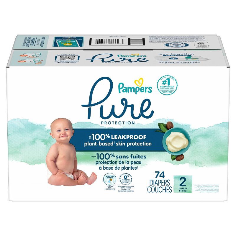 slide 11 of 12, Pampers Pure Protection Diapers Super Pack - Size 2 - 74ct, 74 ct