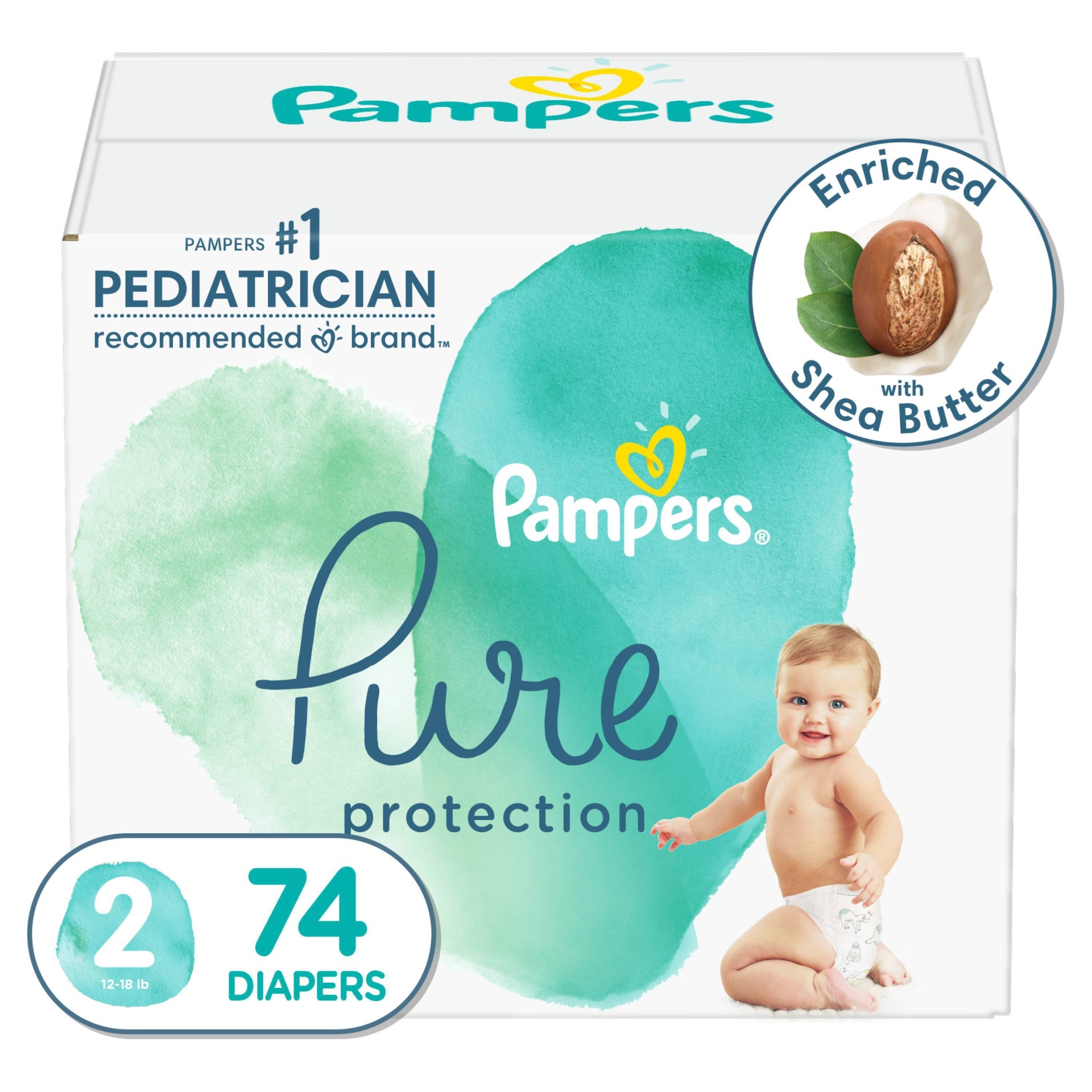 slide 1 of 6, Pampers Pure Protection Diapers Super Pack - Size 2 - 74ct, 74 ct