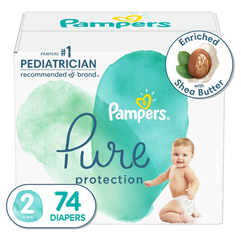 slide 1 of 15, Pampers Pure Protection Diapers Super Pack - Size 2 - 74ct, 74 ct