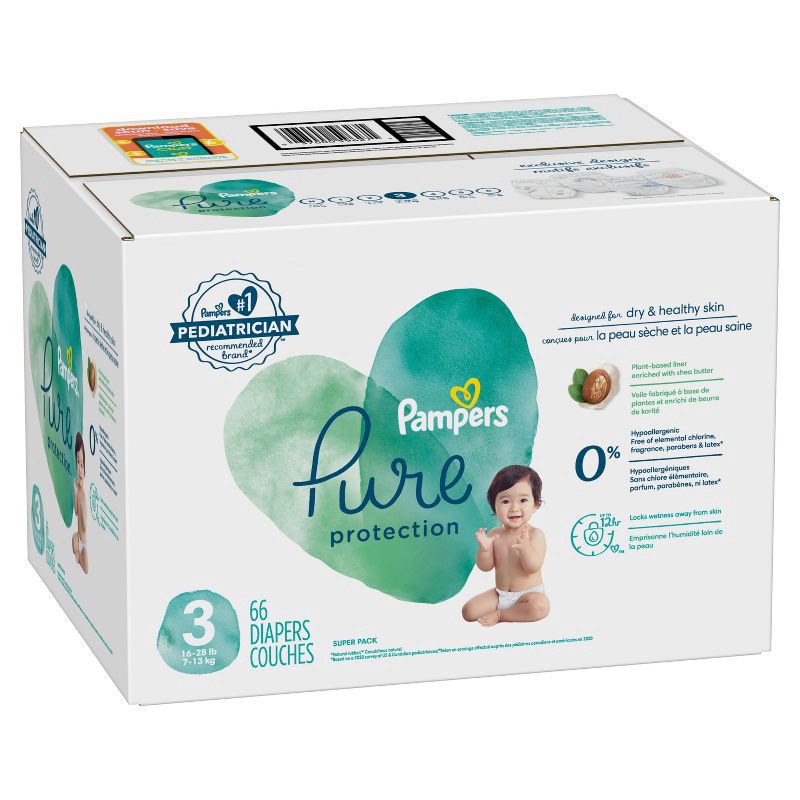 slide 12 of 14, Pampers Pure Protection Diapers Super Pack - Size 3 - 66ct, 66 ct