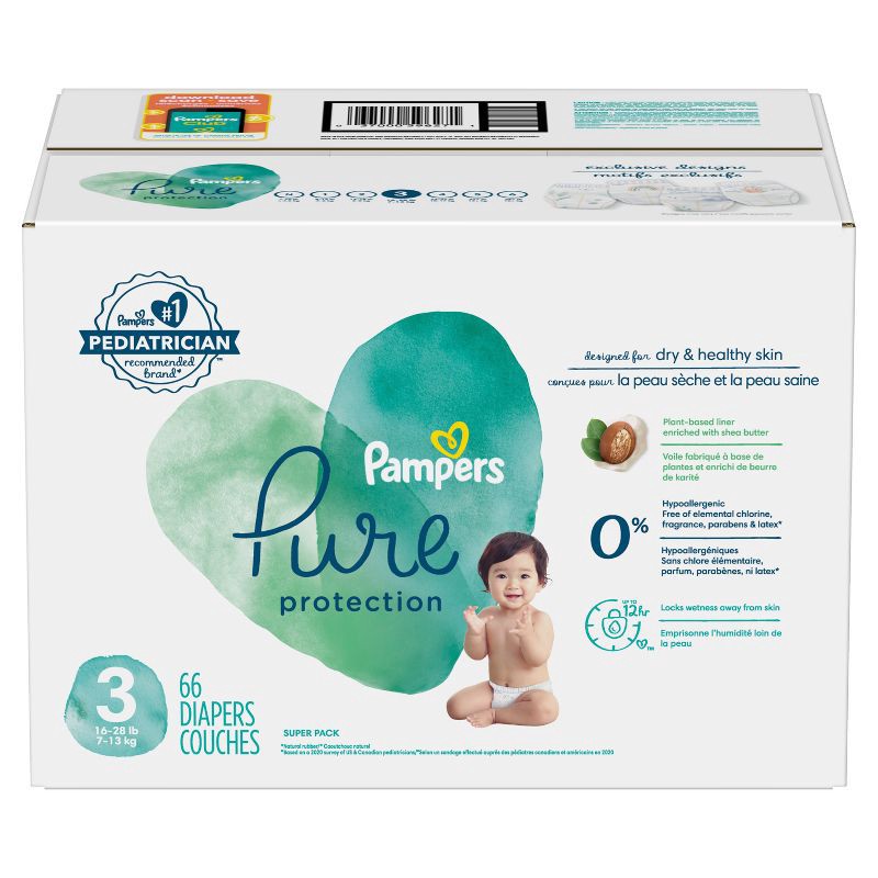 slide 14 of 14, Pampers Pure Protection Diapers Super Pack - Size 3 - 66ct, 66 ct