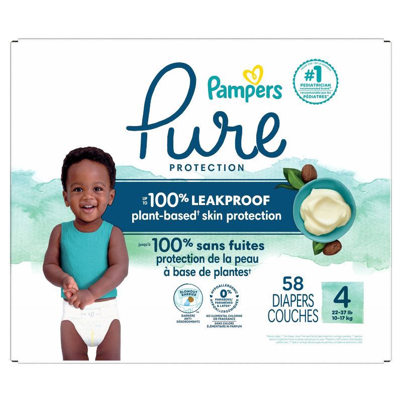 slide 9 of 12, Pampers Pure Protection Diapers Super Pack - Size 4 - 58ct, 58 ct