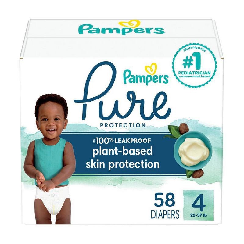 slide 1 of 12, Pampers Pure Protection Diapers Super Pack - Size 4 - 58ct, 58 ct