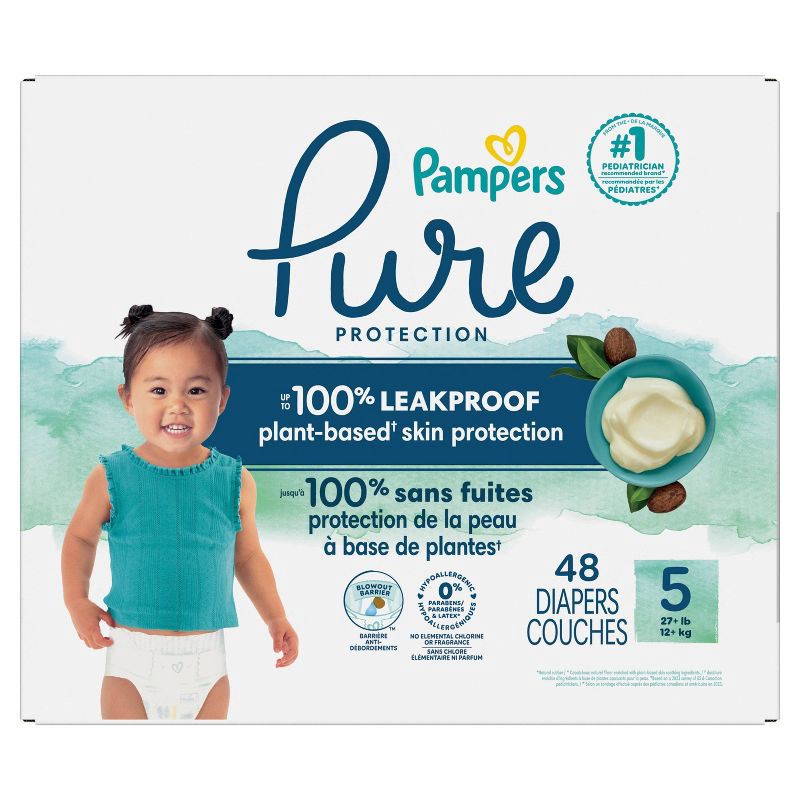 slide 8 of 11, Pampers Pure Protection Diapers Super Pack - Size 5 - 48ct, 48 ct