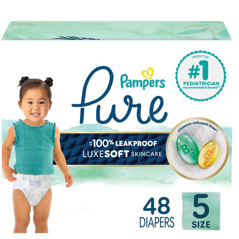 slide 1 of 16, Pampers Pure Protection Diapers Super Pack - Size 5 - 48ct, 5 x 48 ct