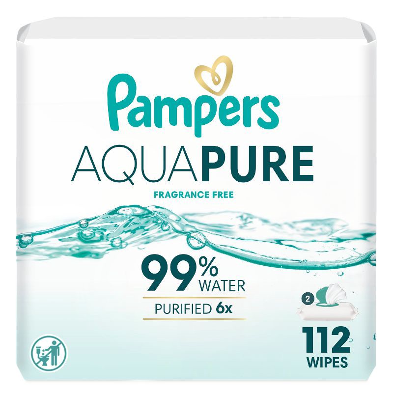 slide 1 of 16, Pampers Aqua Pure Sensitive Baby Wipes - 112ct: Pop-Up Dispenser, Cotton, Ethyl Alcohol-Free, 112 ct