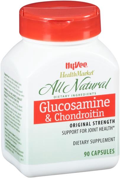 slide 1 of 1, Hy-Vee HealthMarket All Natural Glucosamine & Chondroitin Original Strength Dietary Supplement Capsules, 90 ct