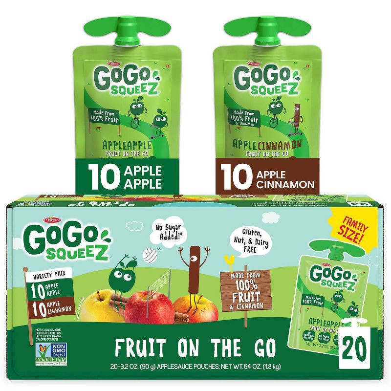 slide 1 of 9, GoGo squeeZ Applesauce, Variety Apple/Cinnamon - 3.2oz/20ct, 3.2 oz, 20 ct