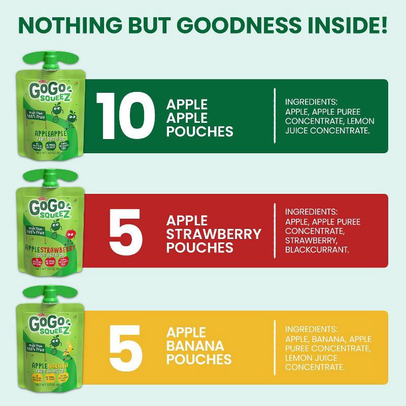 slide 2 of 9, GoGo squeeZ Applesauce, Variety Apple/Banana/Strawberry - 3.2oz/20ct, 3.2 oz, 20 ct