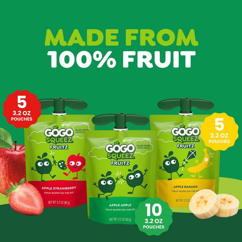 slide 4 of 7, GoGo SqueeZ No Sugar Added Applesauce and Fruit Puree Apple Banana & Strawberry Variety Pack - 3.2oz/20ct, 3.2 oz, 20 ct