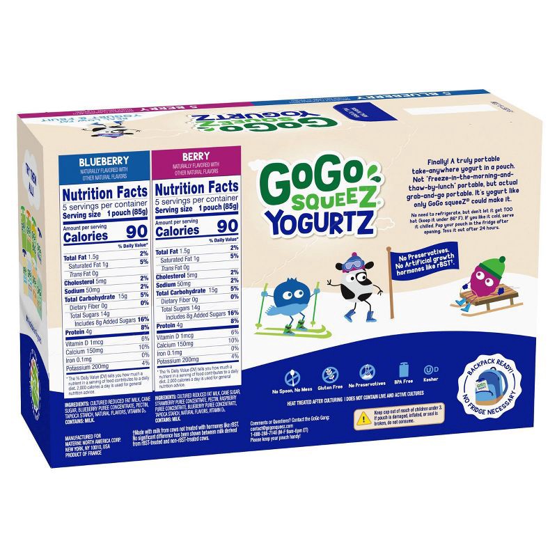 slide 3 of 8, GoGo squeeZ Kids' YogurtZ, Variety Blueberry/Berry - 30oz/10ct, 30 oz, 10 ct