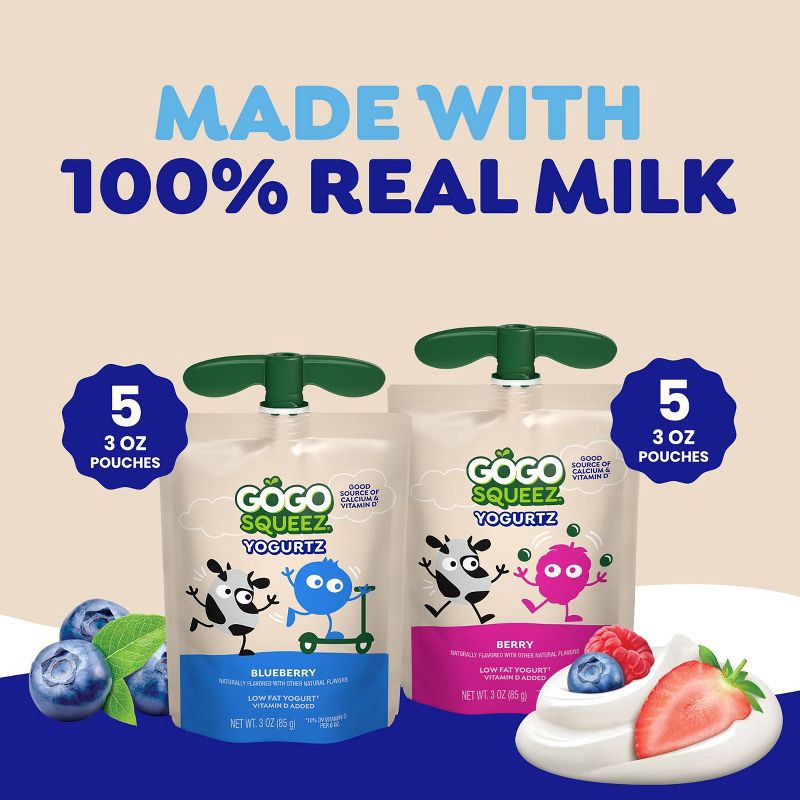 slide 4 of 7, GoGo SqueeZ Kids' YogurtZ Variety Pack, Blueberry & Berry - 3oz/10ct, 10 ct; 3 oz