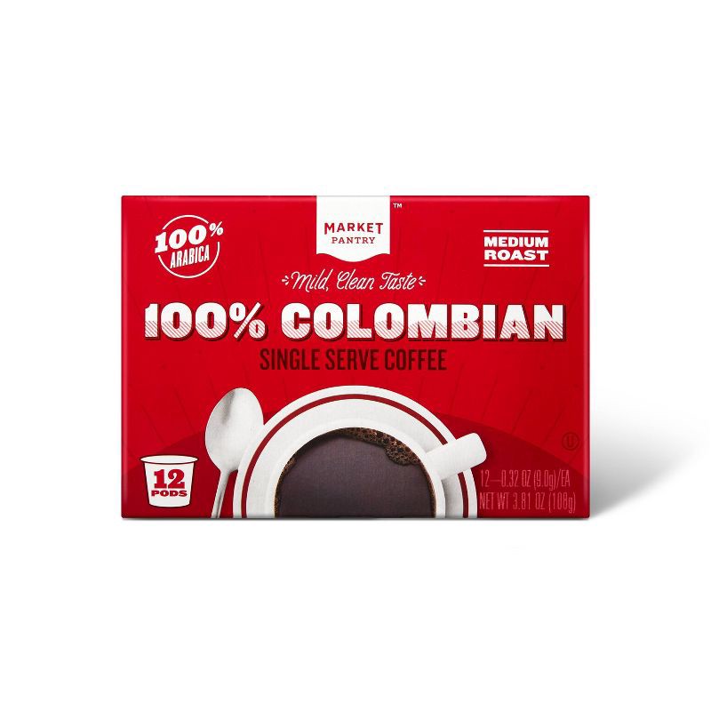 slide 1 of 4, 100% Colombian Medium Roast Coffee - Single Serve Pods - 12ct - Market Pantry™, 12 ct