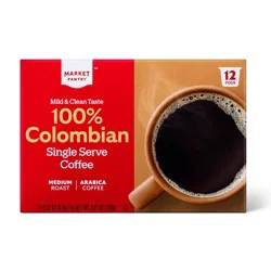 100% Colombian Medium Roast Coffee - Single Serve Pods - 12ct - Market Pantry™