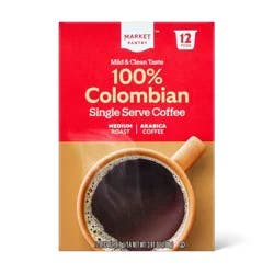 100% Colombian Medium Roast Coffee - Single Serve Pods - 12ct - Market Pantry™