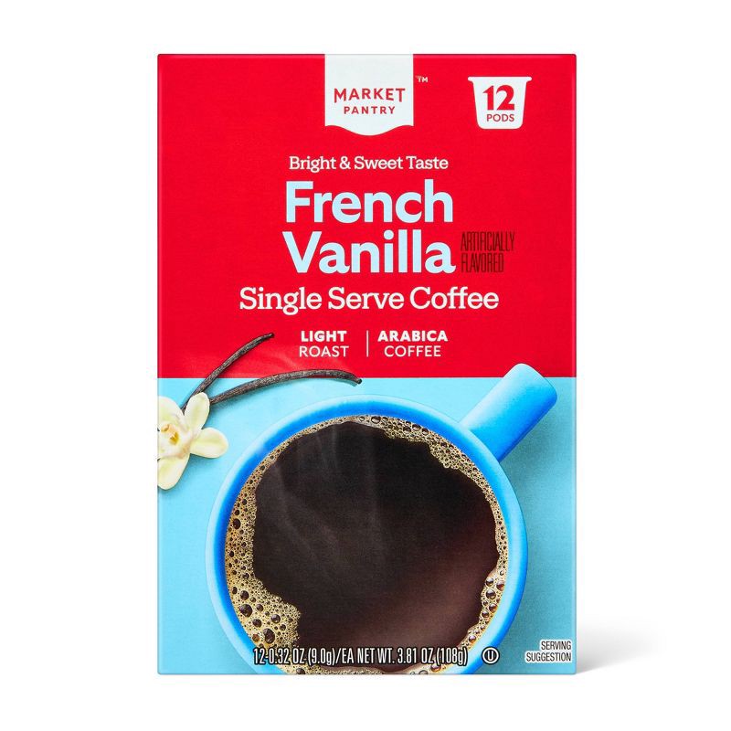 slide 1 of 4, French Vanilla Light Roast Coffee - Single Serve Pods - 12ct - Market Pantry: Compatible With Keurig & Keurig 2.0, 12 ct