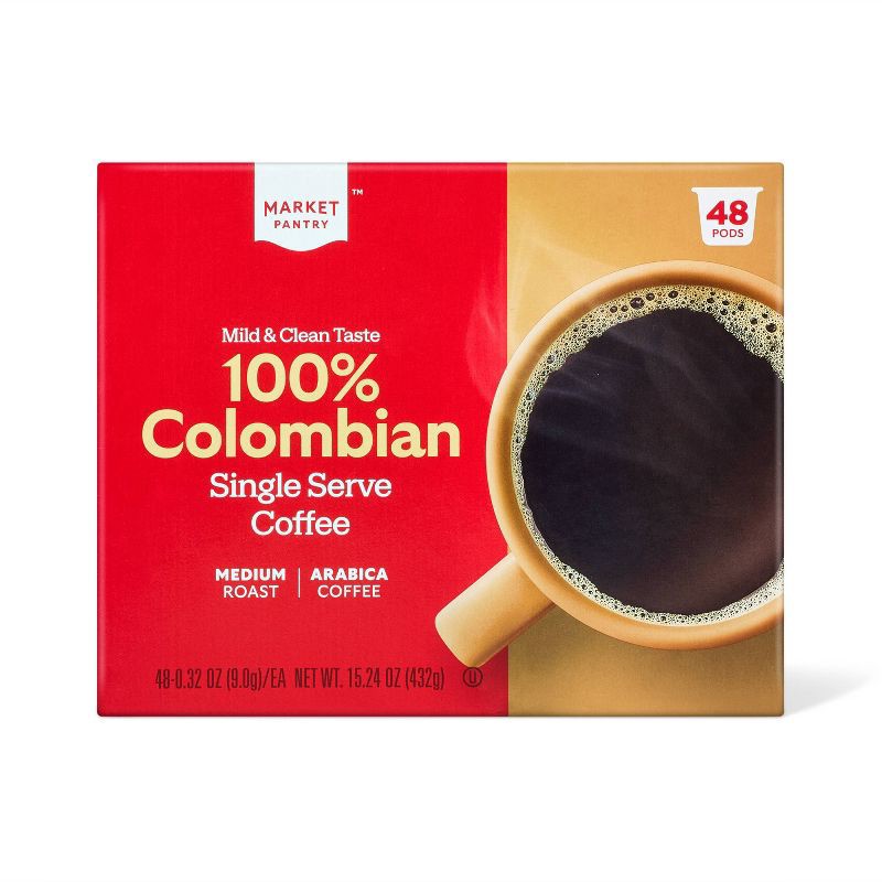 slide 1 of 3, 100% Colombian Medium Roast Coffee - Single Serve Pods - 48ct - Market Pantry™, 48 ct